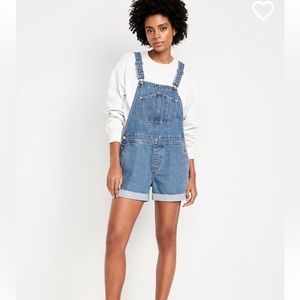 Old Navy Slouchy Jean Shortalls medium wash EUC